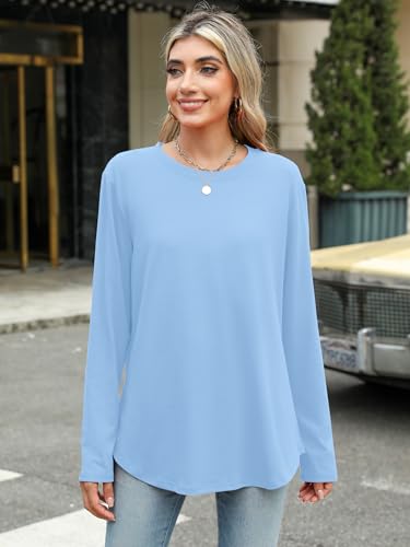 Image of Elesomo Womens Shirts Casual Crew Neck Short /Long Sleeve Tunic Tops Tees