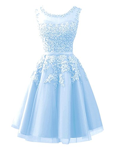 Beyonddress Damen Abendkleider Mit Applikationen Elegant Ballkleid Brautjungfernkleider Kurz Partykleid(Hellblau,38)