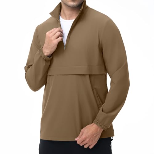 Image of EDITCOZY Men's Lightweight Quarter Zip Pullover Casual Windbreaker for Running Golf Jackets with 3 Pockets