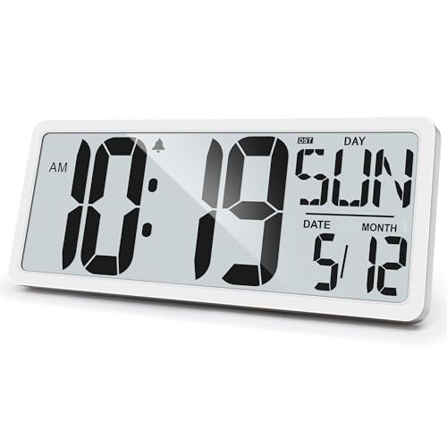 TXL Large Digital Wall Clock with Backlight, 14.2 Battery Operated Alarm Clock with Day, Date & Temperature, Jumbo Display Digital Count Up Down Timer Clock for Seniors, Home, Bedroom Office
