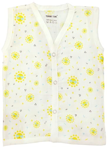 Image of TUMMY TIME - 100% Cotton Muslin Button Jabla | White Printed Jhabla | Assorted Pack of 5 | Size - Newborn | for Boys & Girls | Summerwear Jabala | Sleeveless Vest | Baby Products (3-6 Months)