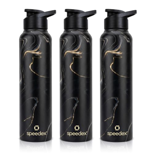 Image of Speedex Stainless Steel Water Bottle 1 Ltr (1000ml), BIS Approved, Leak-Proof Sipper Cap, Gold Mine Printed Design, Office, School, Travel, Daily Use, Men, Women, Boys, Girls, Kids, Set of 3