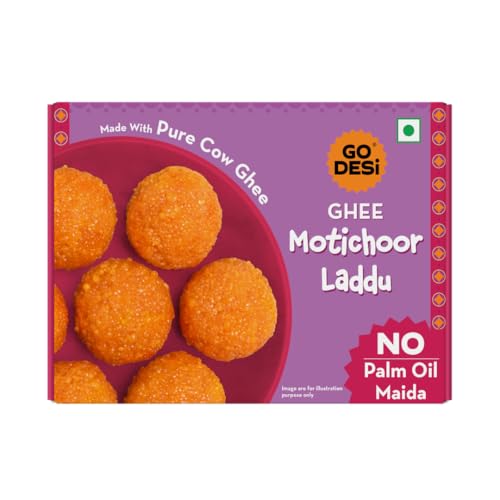 Image of GO DESi Ghee Motichoor Laddu - 200 /150 grams | Made with Bengal Gram Flour and Pure Cow Ghee | Indian Sweets | Sweets Gift Pack