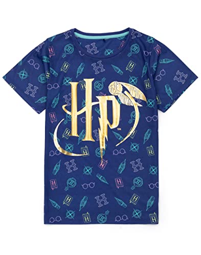 Harry Potter Kids Pajama Set | Girls Gold Foil Logo Navy Short Sleeve T-Shirt & Shorts Loungewear PJs Bundle3