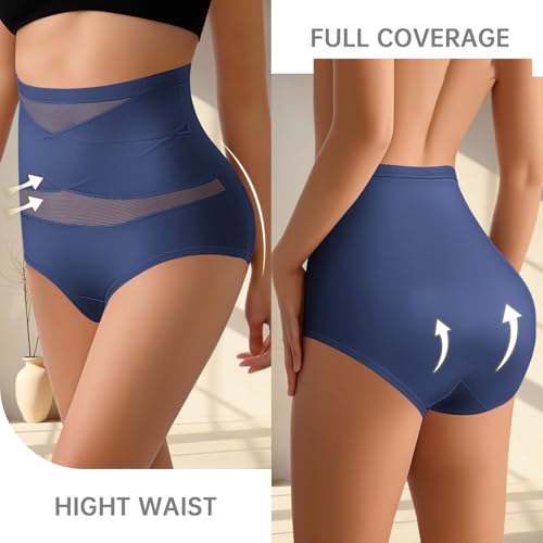 Image of Women Tummy Control Underwear,High Waisted Shapewear Panties,Silky Soft Full Coverage Stretch Ladies Brief Multipack