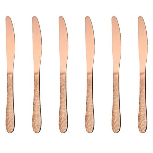 Image of Butter Spreader Knife, Wide Blade Stainless Steel with Comfortable Handle for Multipurpose Kitchen Birthday Christmas, Cheese - Butter Spreader Knives (6 Pcs Dinner knife, Rose Gold)