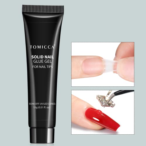 TOMICCA Colle Solide Pour Ongles - Colle Faux Ongles En Compatible Avec Les Capsule Americaine Ongle Et Strass(durcissement Nécessaire), Pratique Et Rapide-15g.