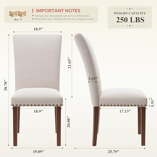 Image of COLAMY Upholstered Dining Chairs Set of 4, Beige
