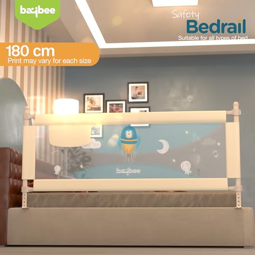 Image of Baybee Bed Rail Guard Barrier for Baby Portable Safety Adjustable Height Falling Protector Fence Foldable Safeguard Bed Rails Single Side Bed for Newborn Toddler Kids Pack of 1 (Beige, 180x63 cm)