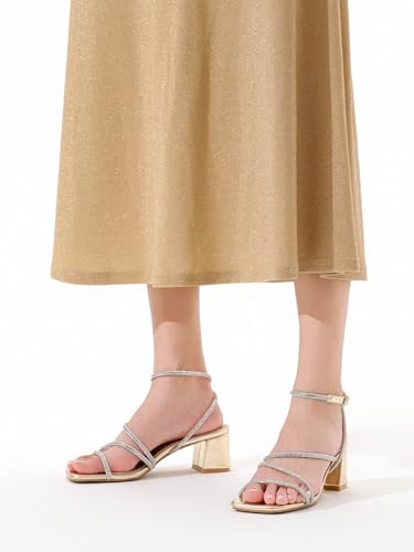 Image of Shoe'N Tale Strappy Heels for Women Low Chunky Block Heel Dress Shoes Square Open Toe Ankle Strap Heeled Sandals