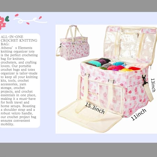 Image of Athena's Elements Knitting & Crochet Organizer Bag - Large Yarn Storage Tote with Padded Interior, Travel-Friendly Craft Project Bag for Knitters and Crocheters