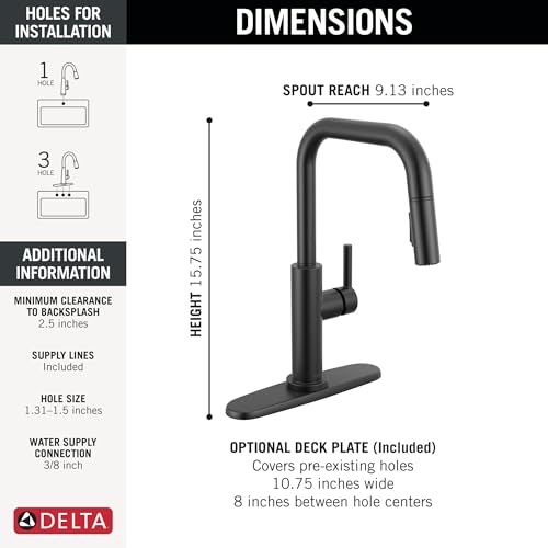 Delta-Faucet-Nicoli-U-Spout-Kitchen-Faucet-with-Pull-Down-Sprayer-Black-Kitchen-Sink-Faucet-Modern-Kitchen-Faucet-Kitchen-Faucet-with-Sprayer-Single-Hole-Kitchen-Faucet-Matte-Black-19868LF-BL Delta Faucet Nicoli U Spout Kitchen Faucet with Pull Down Sprayer Black Kitchen Sink Faucet Modern Kitchen Faucet Kitchen Faucet with Sprayer Single Hole Kitchen Faucet Matte Black 19868LF BL