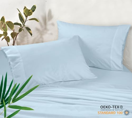 Image of Royale Linen Cooling Pillow Cases Standard Size Set of 2-100% Rayon Derived from Bamboo Cooling Pillowcase for Hot Sleepers - Soft & Silky Pillow Covers with Envelope Closure (Lake Blue 20x26 Inch)