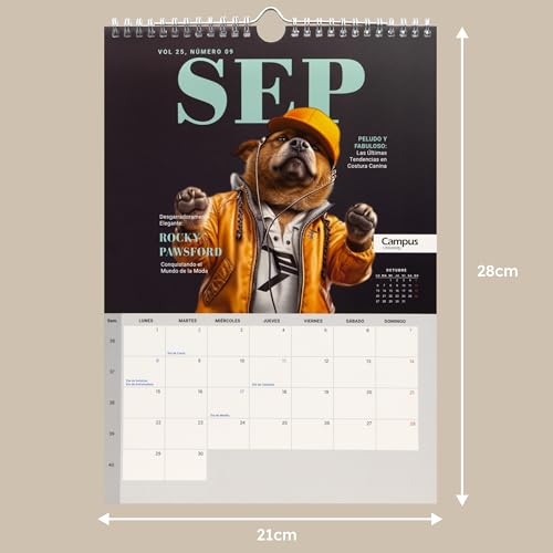 Campus 2025 Calendar, Annual Wall Calendar for Dogs Calendar Pictures to Note with Spiral Binding and Metal Hanger - Image 2