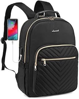 LOVEVOOK Laptop Backpack for Women, Quilted Large Capacity Travel Business Work Computer Bags Stylish Purse Bookbag, 17-Inch, Black