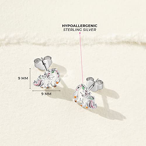 925 Sterling Silver Multicolor Enamel Rainbow Unicorn Stud Earrings for Little Girls and Preteens - Dress Up Unicorn Stud Earrings - Birthday Jewelry Gifts4