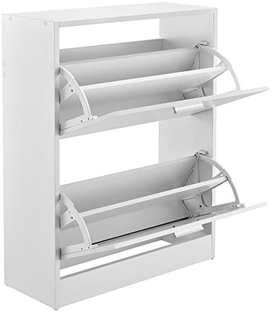 Scarpiera Salvaspazio Con Specchio - 4 Ante Ribaltabili, Bianca, 134x63x17 Cm | Portascarpe Per Ingresso - Foto 12