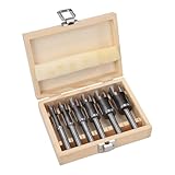 AIOEJIR Industrial Deep Plug Cutter 6 PCS Set 3/8' 1/2' 5/8' 3/4' 7/8' 1' for Woodworking with Storage Wooden Box