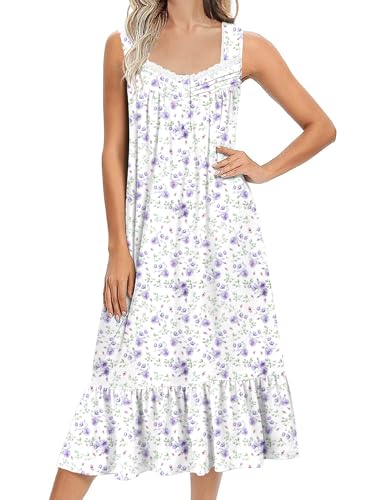 Ekouaer Nightgowns for Women Long Sleeveless Night Gown Victorian Nightdress Button Sleepshirt Soft Sleepwear S-XXXL