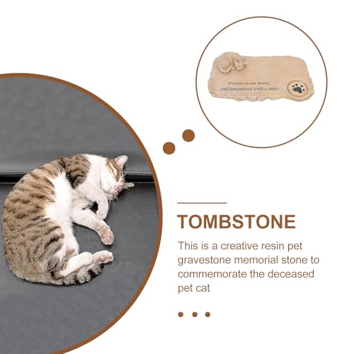 Lápida pequeña para gatos de resina HOMSFOU, placa decorativa color arena impermeable 4