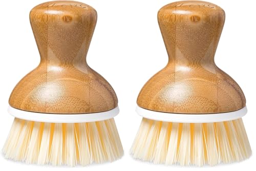 Image of Full Circle Bubble Up Bamboo Dish Brush - Family Safe, Formaldehyde-Free - Ergonomic Palm Scrubber with Handle for Kitchen Cleaning, Dish Scrub Brush for Nonstick, Cast Iron & Sink, White (Pack of 2)