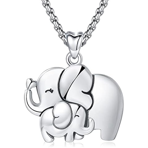Eusense 925 Sterling Silver Elephant Necklace, Mother and Child Pendant, Jewellery Gift for Women Girls Cover
