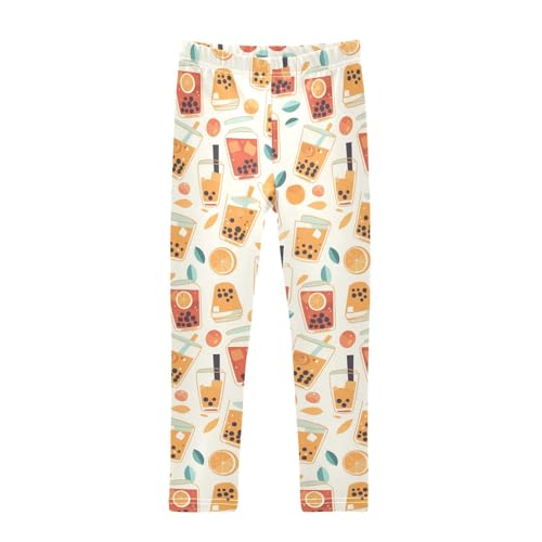KLL Bubble Tea Pattern Toddler Girl Athletic Leggings Stretchy Full Length Athleisure Pants Running