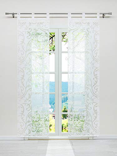 ESLIR Sliding Curtains Burnout Panel Curtains Set of 2 Curtains with Loops Transparent Curtain White W x H 57 x 175 cm Set of 2