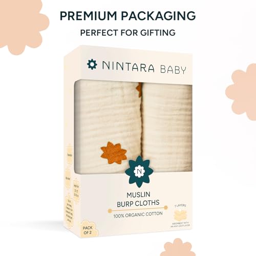 Image of NINTARABABY Burp Cloths - 100% Organic Muslin Cotton, Pack of 2