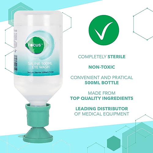 Focus Saline Eyewash solution oculaire stérile avec œillère de rinçage en pack de 6 - 7