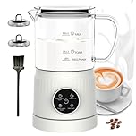 Montalatte Elettrico 4 in 1, Cappuccinatore Elettrico per Calda e Fredda, Scaldalatte in Vetro, Macchina Automatica per Caffè Latte, Cioccolata (Bianco)