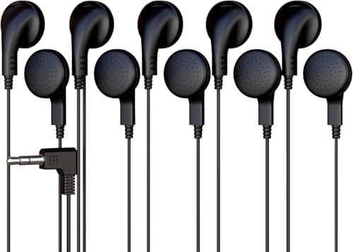 5 Pack Bulk Wired Earphones, In Ear Earbud Headphones with 3.5mm Jack, 4ft Tangle Free Cable, Comfortable Fit, Affordable and Cost Effective, Ideal for School Classroom Testing Students, Black