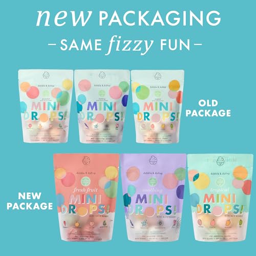 Image of Dabble & Dollop Mini Bath Bombs, Tropical + Soothing Scents Bundle - Natural Origin, Clean Ingredients, No Synthetic Dyes, Toddler & Kids Bath Bombs in Resealable Pouches (2-Pack)