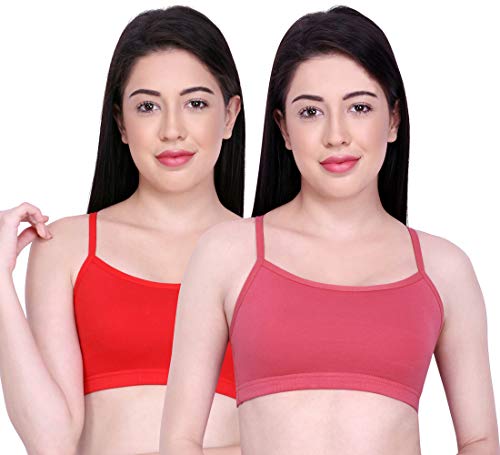 Image of INKURV Slip On Beginner's Bra for Girls & Teenagers, Non Padded Sports Bra| Adjustable Straps with No Hooks| Double Layered Fabric, Non-Wired Seamless Bralette for Gym-Combo of 2