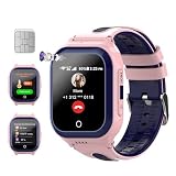 Getfitsoo Wonlex 4G Kids Smartwatch with SIM Card, 1.4" GPS Smart Watch for Kids, Boys Girls Phone Watch with Temperature HR BP Monitor, Video Calls, SOS, Camera, Pedometer, Alarm, Music Player(Pink)