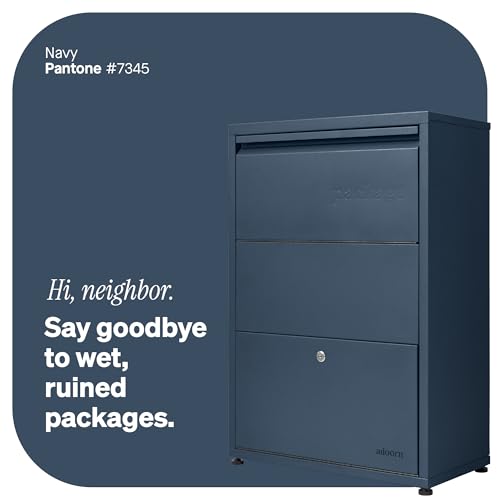 Image of adoorn Package Delivery Boxes for Outside - Small Anti-Theft Secure Package Box - Free Standing Parcel Drop Box - Weatherproof Construction - Durable Steel - 29.5 inch H x 20.5 inch W x 10.5 inch D - Navy
