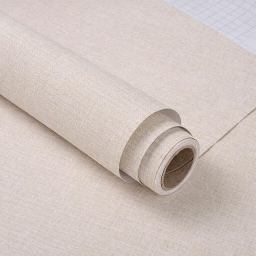 TAHAVICE 40x300cm Peel and Stick Wallpaper Beige Grasscloth Self-Adhesive and Removable Wall Paper Textured Contact Paper for Living Room Countertop Cabinets