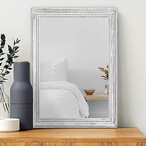 Wall Mirror with Rustic Wood Frame Rectangle Mirrors for Wall Decorative Hanging Mirror for Bathroom Bedroom Farmhouse Living Room Small