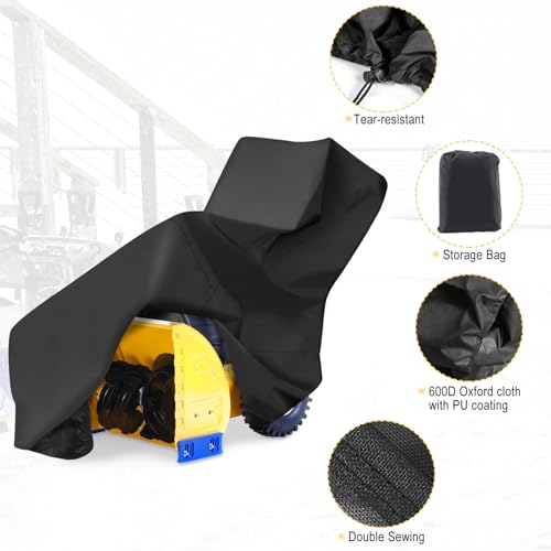 Waterproof Snow Blower Cover Outdoor: 600D Heavy Duty Protector, Resistant & Windproof Black Snow blower Cover, Fit Most Single-Stage or Two Stage Machine - Thumbnail 3