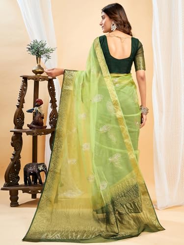 Image of Satrani Women's Organza Sequins Embroidery Jacquard Saree with Unstitched Blouse Piece