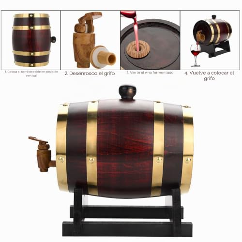Ausla Tonneau à vin vintage en chêne, 1,5 L, idéal pour la bière, le whisky, le rhum ou le porto 20 x 13.8 x 19.5cm