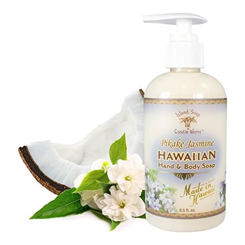 Island Soap & Candle Works Botanical Liquid Hand Soap - Vegan Hand Soap for Men and Women - Luxury Skincare for Bathroom - Hawaiian Gifts for Sensitive Skin - Pikake Jasmine - 8.5 Ounce Bottle Cover