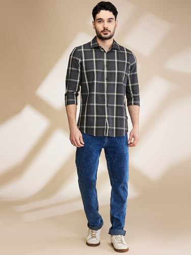 Image of Being Human Blue Slim Fit Regular Collar Men's Shirt Clothing
