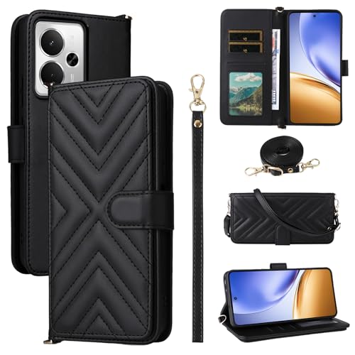Coque pour Realme 14T 5G/14 5G BELLA BEAR Étui Portefeuille en Cuir Noir
