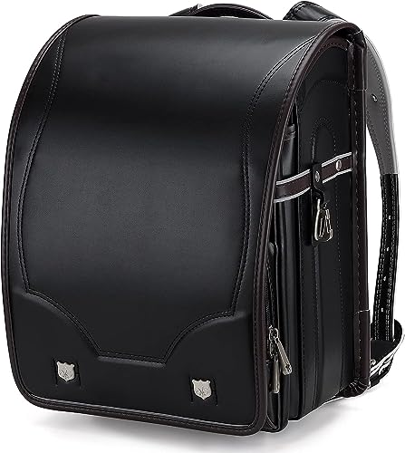 Baobab's wish Mochila Ransel Randoseru semiautomática mochila escolar japonesa para meninas e meninos couro PU bab-rng28, Preto, One Size, Clássico