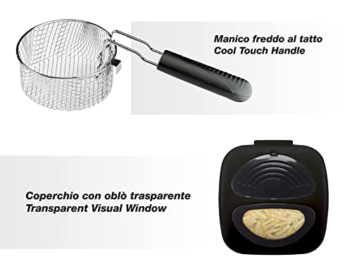 Beper P101FRI100 1 l elektrische Fritteuse, 950 W, herausnehmbarer Stahlkorb, Deckel mit Bullauge, waschbarer herausnehmbarer Filter, einstellbare Temperatur, rutschfeste Füße, schwarz – Bild 5