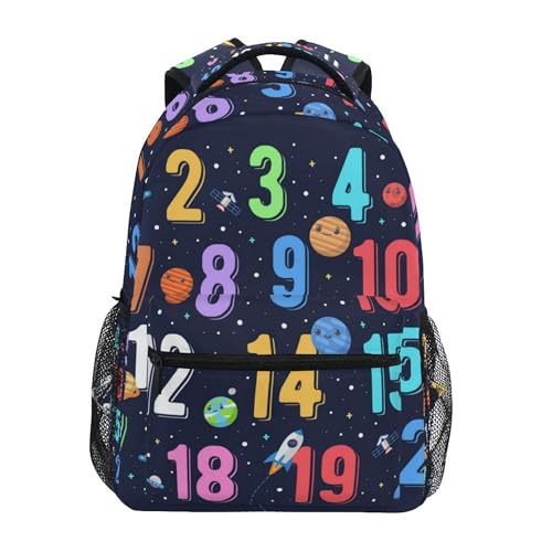 Colorful Numbers Cartoon Outer Space Backpack for Boys Girls, Kids Bookbag Laptop Tablet Travel School Bag with Name Tag