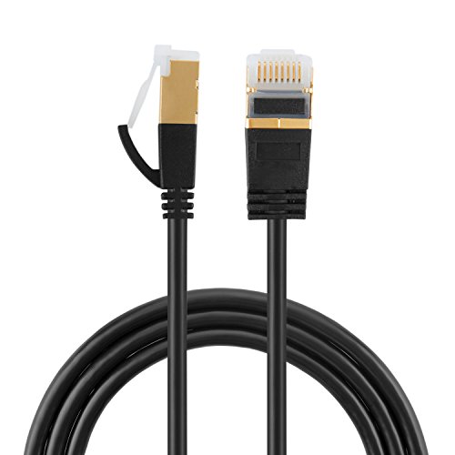 CableCreation 10 FT Ultra Slim RJ45 Cat7 Ethernet Patch Cable, 50U” Gold Plated SSTP Network Cable up to 10 Gigabit Band Width 500MHZ Low Profile Plug 3M Black