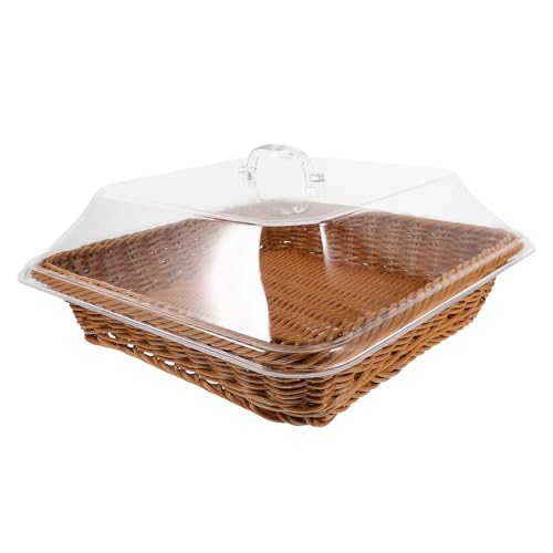 Cesta de pan tejida con tapa protectora reutilizable para almacenar alimentos de forma limpia 2
