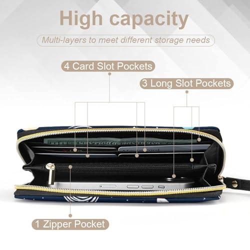 PU Leather Wallet for Women, Travel Credit Card Holder Space Galaxy Constellation Zodiac Starry Night Stars Zipper Long Purse Waterproof Wallet with Wrist strap4